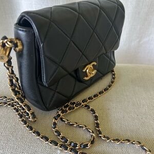 Chanel Black and Gold Crossbody Bag with Quilted Design